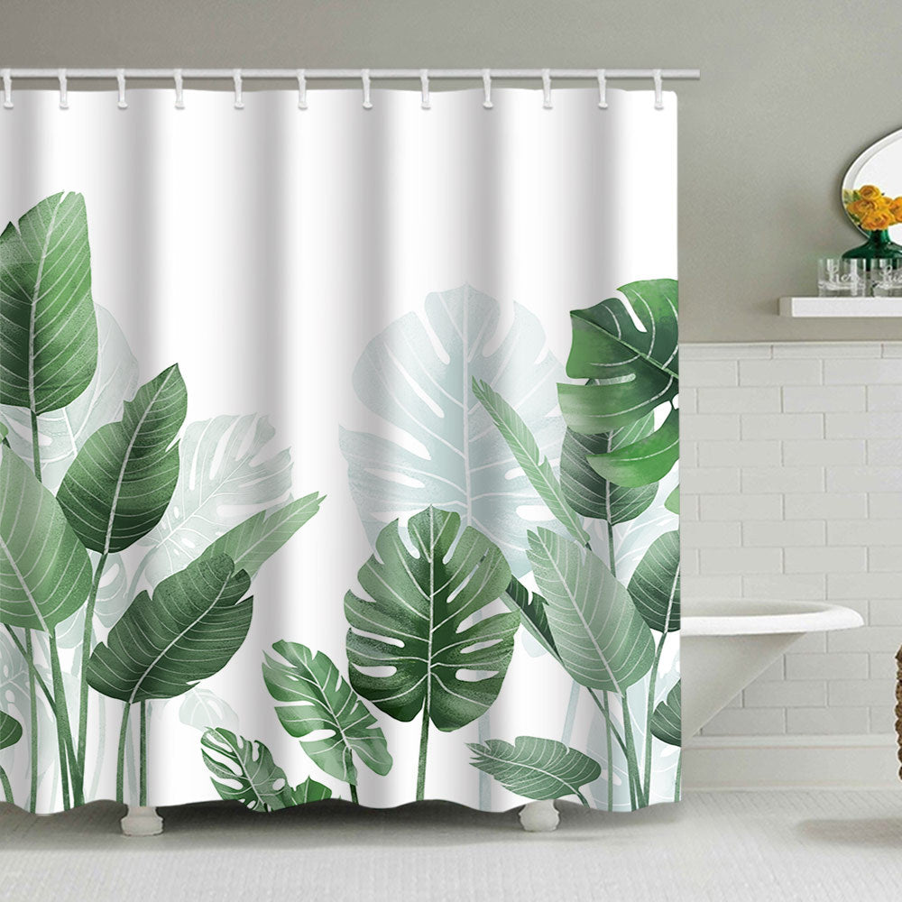Tropical Leaf Print Shower Curtain
