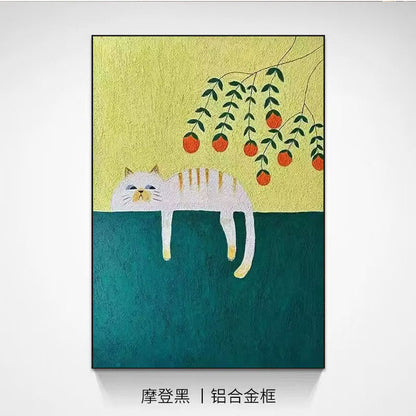 Playful Cat-Themed Textured Canvas Artwork