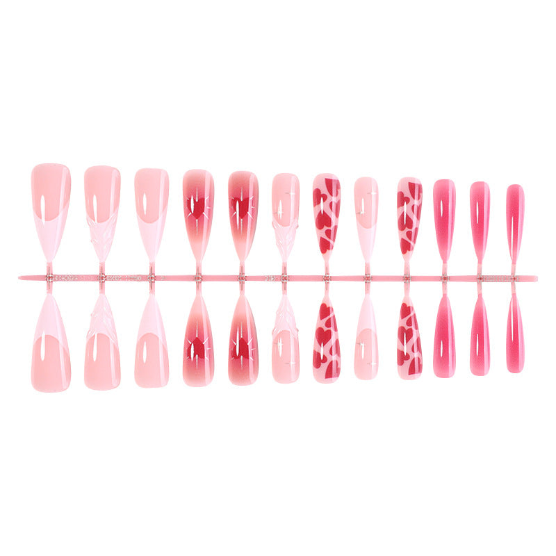 Artistic Press-On Nail Set with Gradient and Heart Patterns Acalora