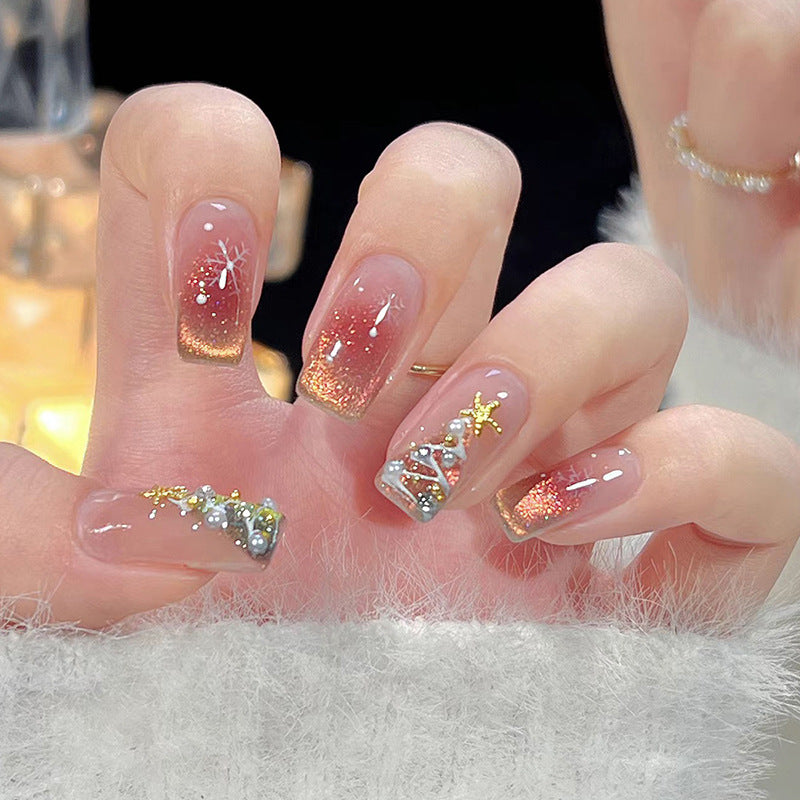 Holiday-Themed Press-On Nail Set with Beautiful Decorative Embellishments Acalora
