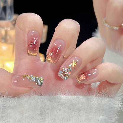 Holiday-Themed Press-On Nail Set with Beautiful Decorative Embellishments Acalora