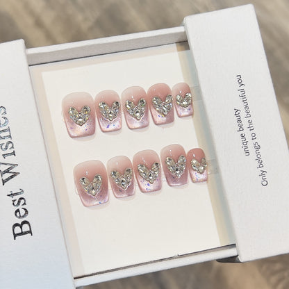 Glamorous Heart-Accent Press-On Nail Set Acalora