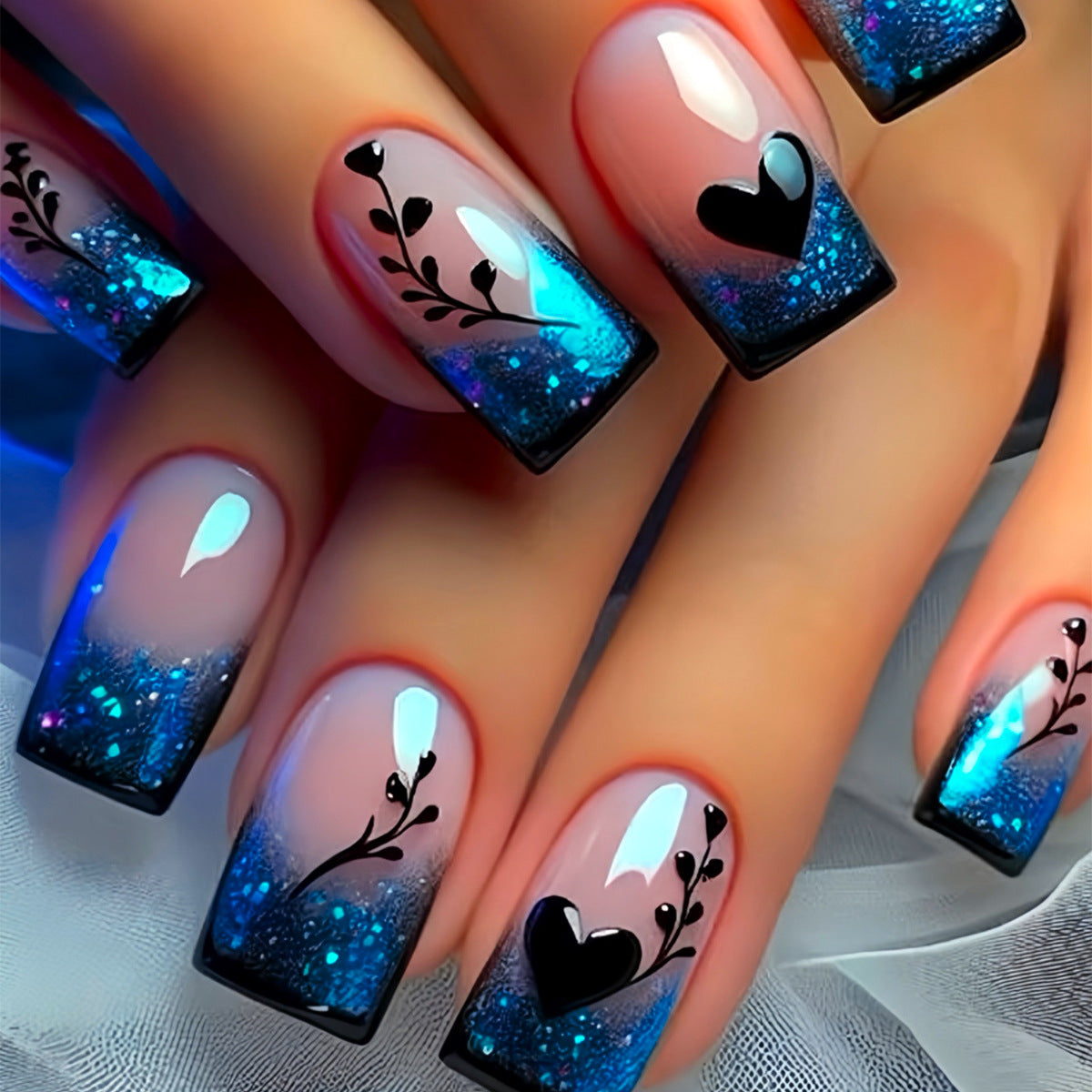 Artistic Glittered Press-On Nail Extensions Acalora