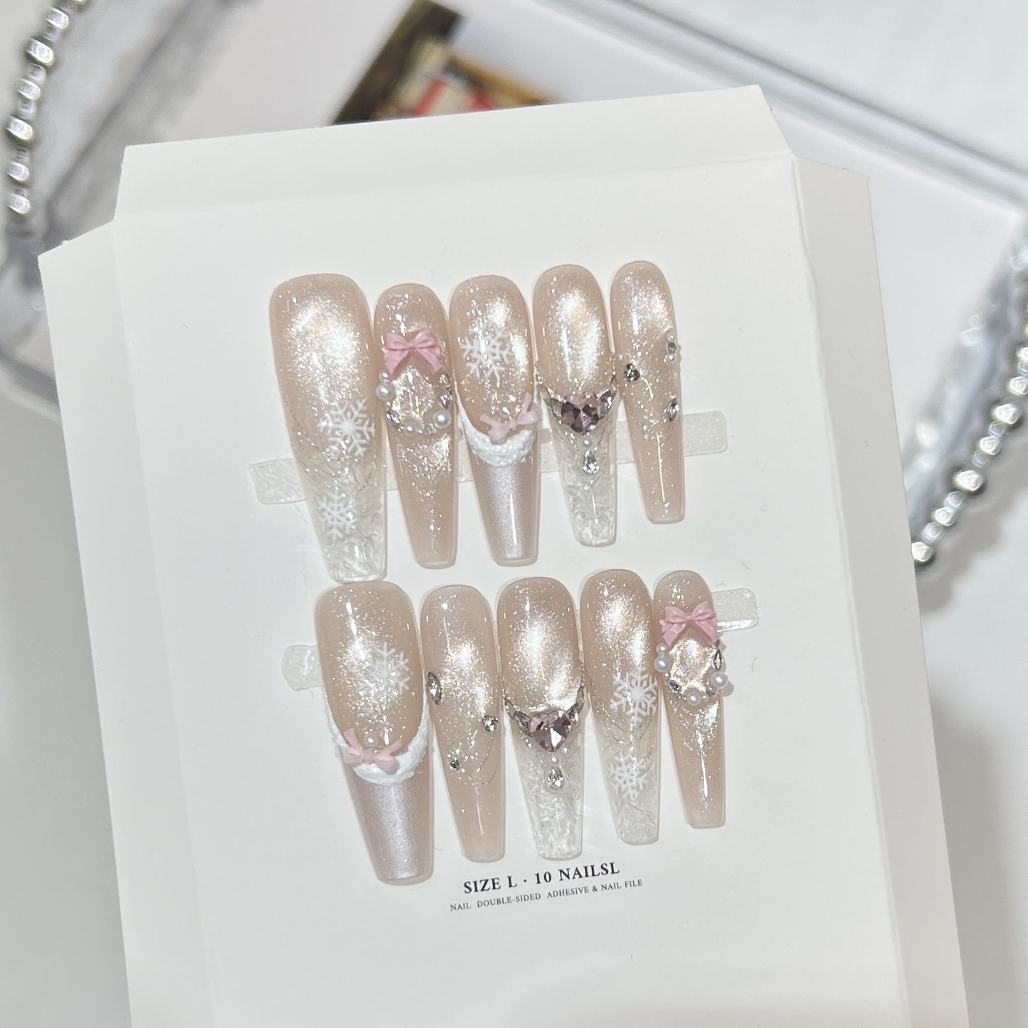 Decorative Stiletto Press-On Nail Set with Rhinestone and Glitter Accents Acalora