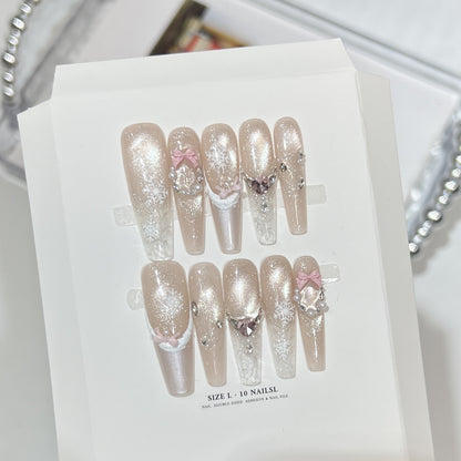 Decorative Stiletto Press-On Nail Set with Rhinestone and Glitter Accents Acalora