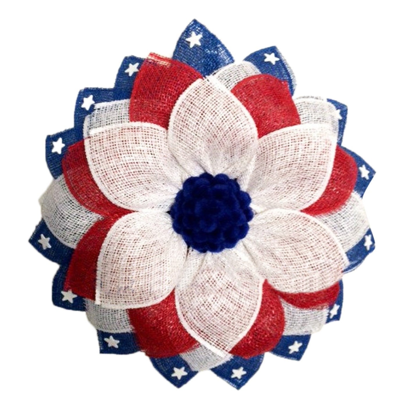 Unisex nan handcrafted Americana medallion wreath with layered deco mesh ribbons star motif bows and rustic sign Bowlift