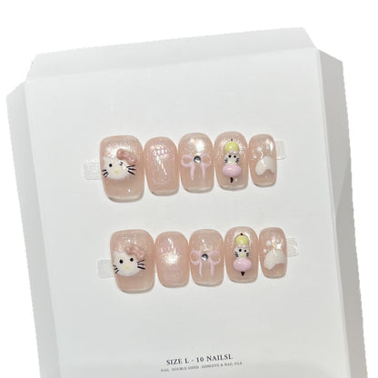 Whimsical Cartoon Character Press-On Nail Art Set Acalora