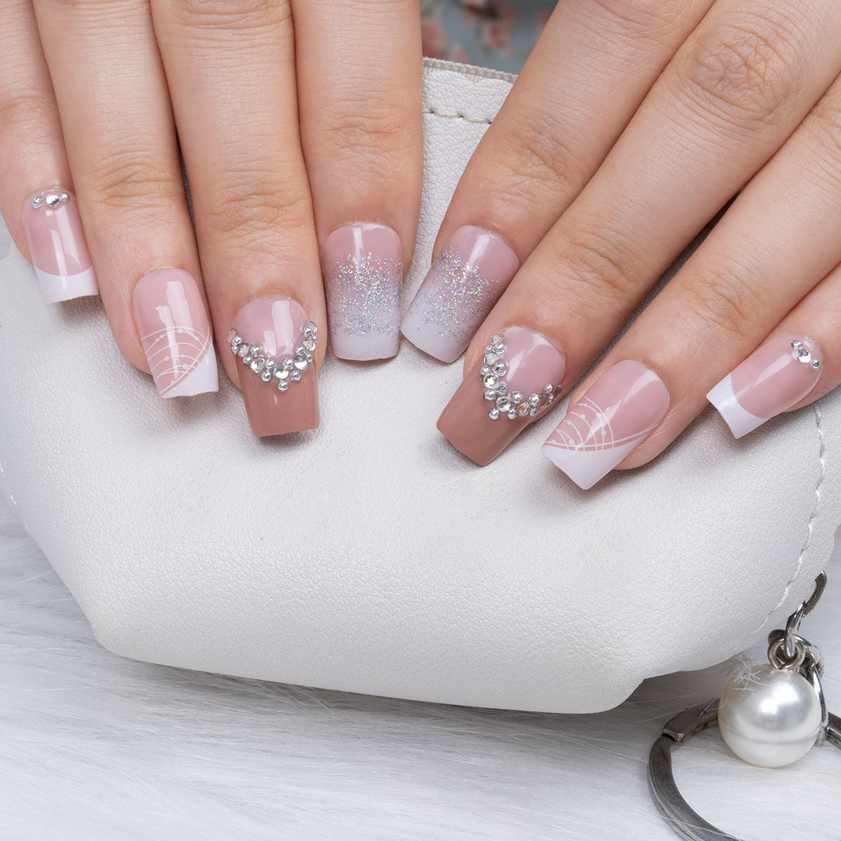 Decorative Press-On Nail Art Set with Rhinestone Accents Acalora