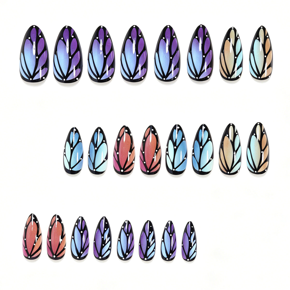 Artistic Stiletto Nail Art Set with Leaf Patterns Acalora