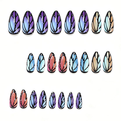 Artistic Stiletto Nail Art Set with Leaf Patterns Acalora