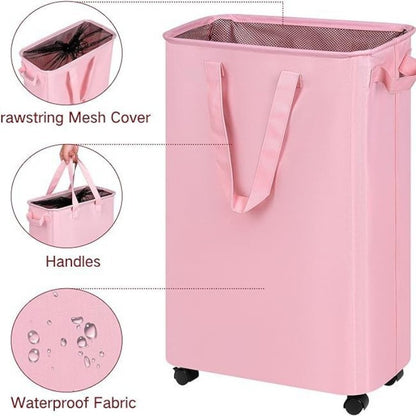 Foldable laundry basket with wheels and practical lid Acalora