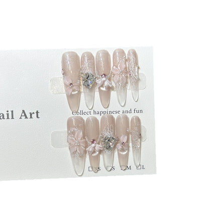Decorative Press-On Nail Art Set with Floral and Gemstone Accents Acalora