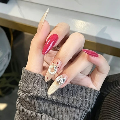 Artificial nail set with sparkling crystal accents and elegant color gradients Acalora