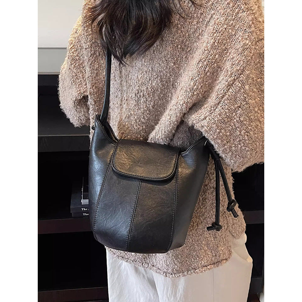 Vintage-Inspired Soft Leather Bucket Bag Acalora