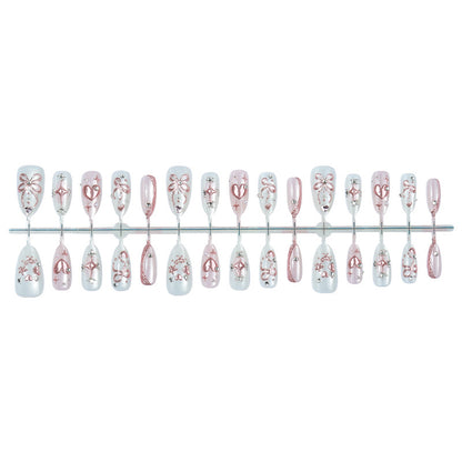 Decorative Press-On Nail Art Set with Floral and Gem Accents Acalora