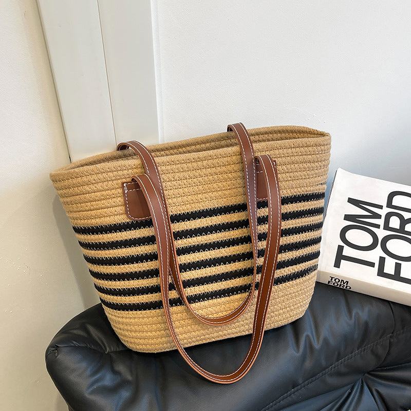 Striped Woven Beach Tote Bag Acalora