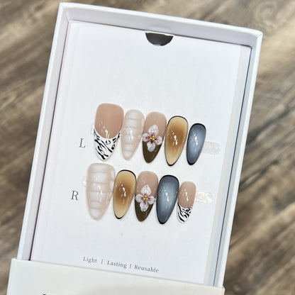 Decorative Floral Stiletto Press-On Nail Set Acalora