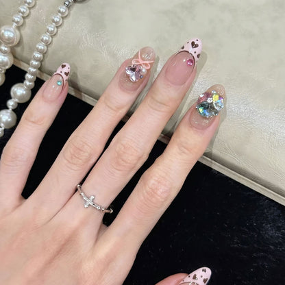 Decorative Press-On Nail Art Set with Heart and Gem Accents Acalora