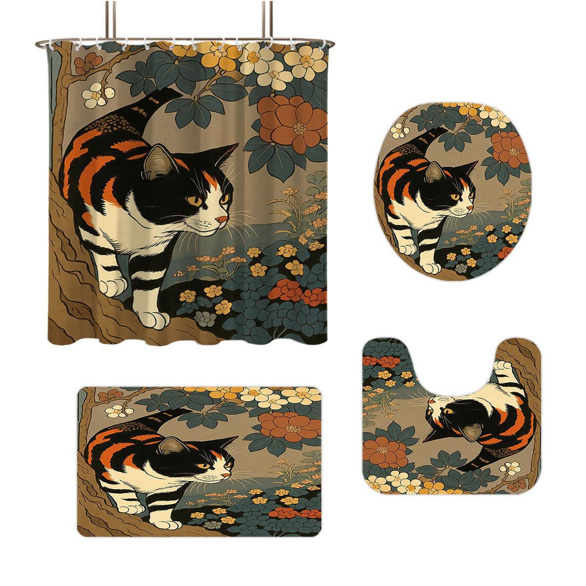 Artistic Cat-Theme Bathroom Decor Set