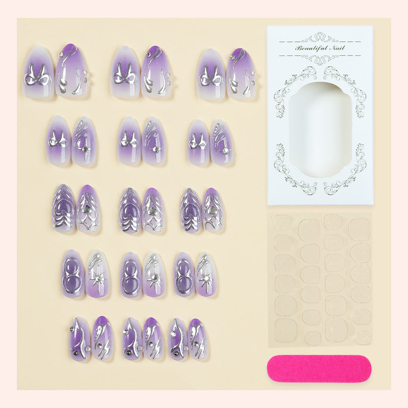 Artistic Press-On Nail Set with Elegant Floral Designs Acalora