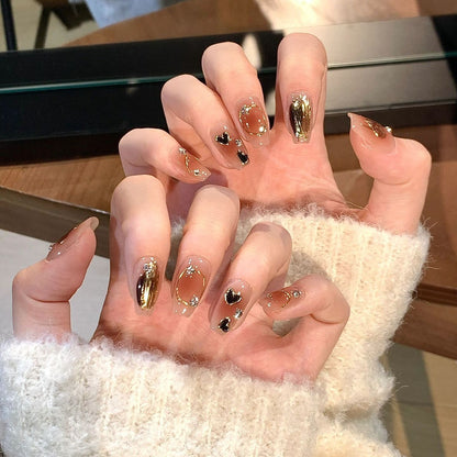 Artistic Press-On Nail Set with Heart and Glitter Accents Acalora