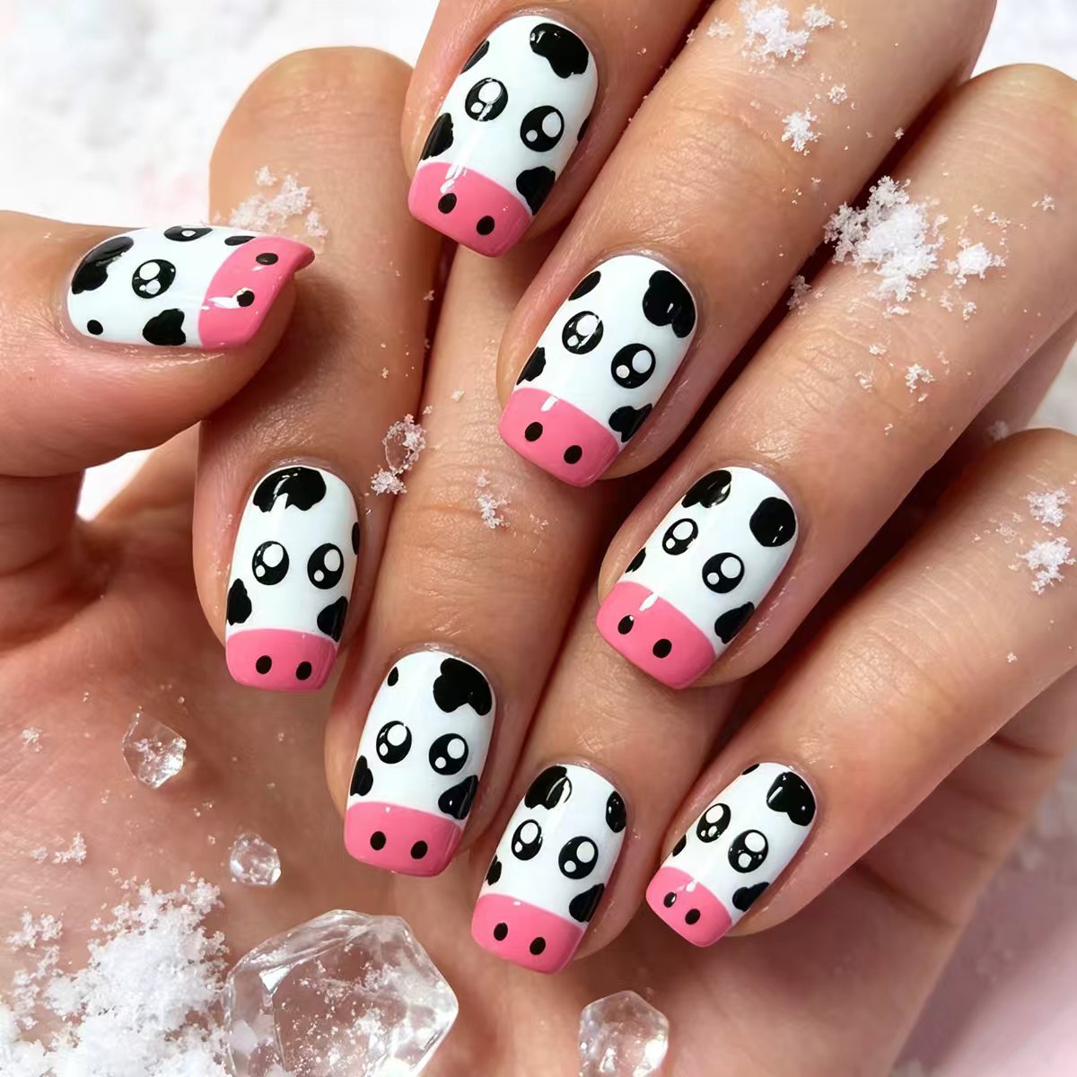 Playful Cow-Themed Nail Art Acalora
