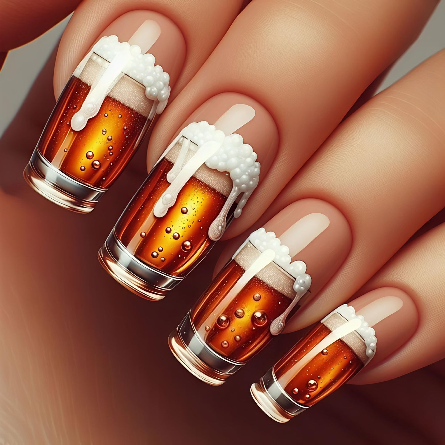 Playful Beer-Themed Acrylic Nail Art Acalora