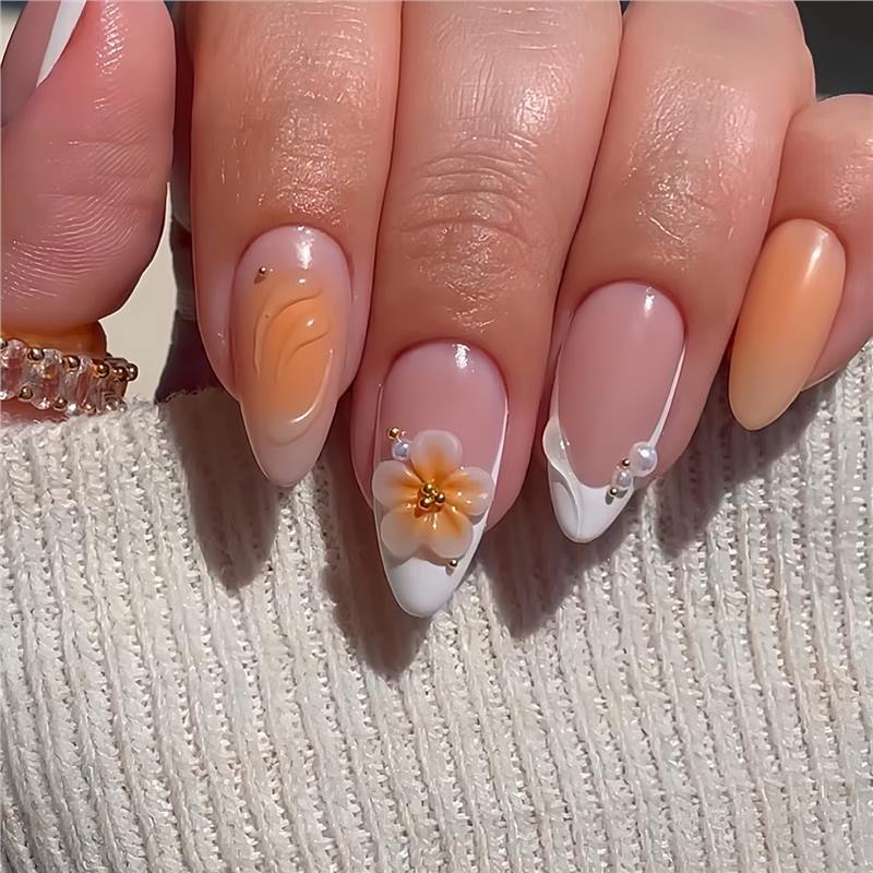 Decorative Floral Acrylic Nail Set Acalora