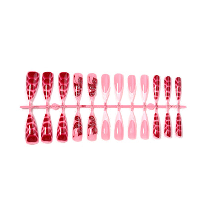 Artistic Press-On Nail Set with Decorative Designs Acalora