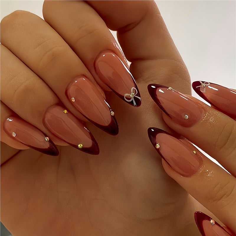 Artistic Stiletto Press-On Nails with Gemstone Accents Acalora