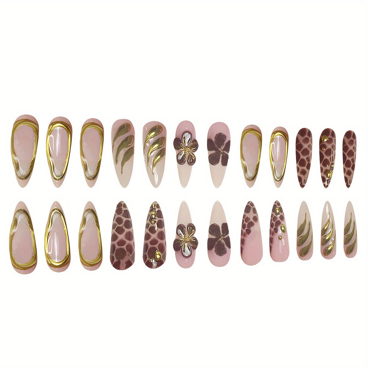 Artistic Press-On Nail Set with 3D Floral Accents Acalora