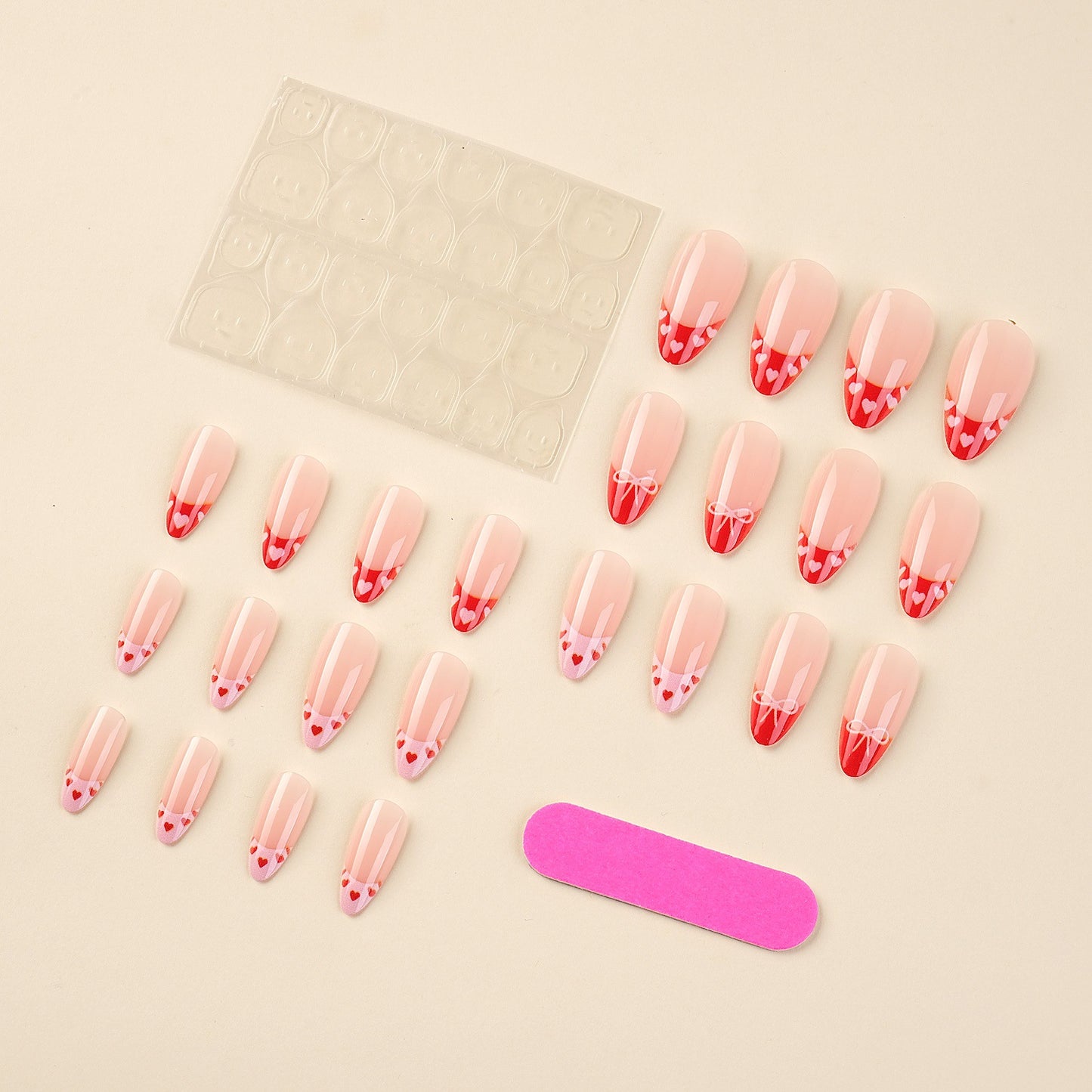 Heart-Themed French Tip Press-On Nails Acalora