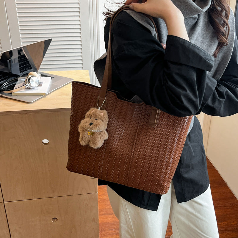 Woven Leather Shoulder Tote Bag Acalora
