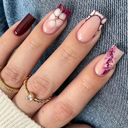 Artistic Gel Nail Extensions with Floral Design Acalora