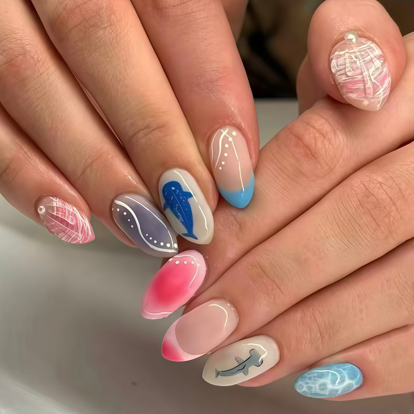 Artistic Coastal Themed Press-On Nails Acalora