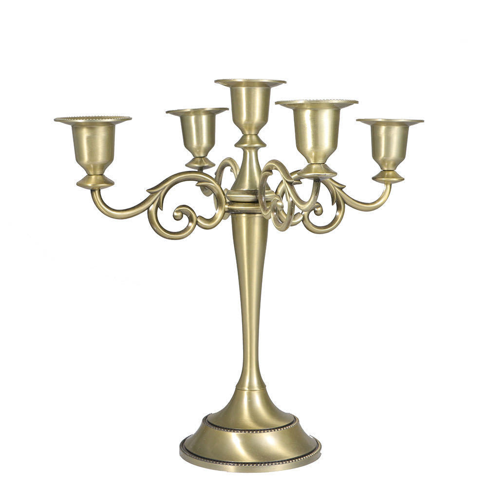 Ornate Gold Five-Arm Metal Candelabra Centerpiece Acalora