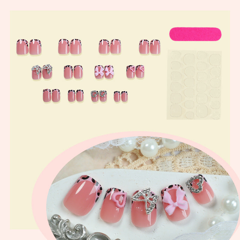 Decorative Press-On Nail Set with Artistic Bow and Heart Accents Acalora