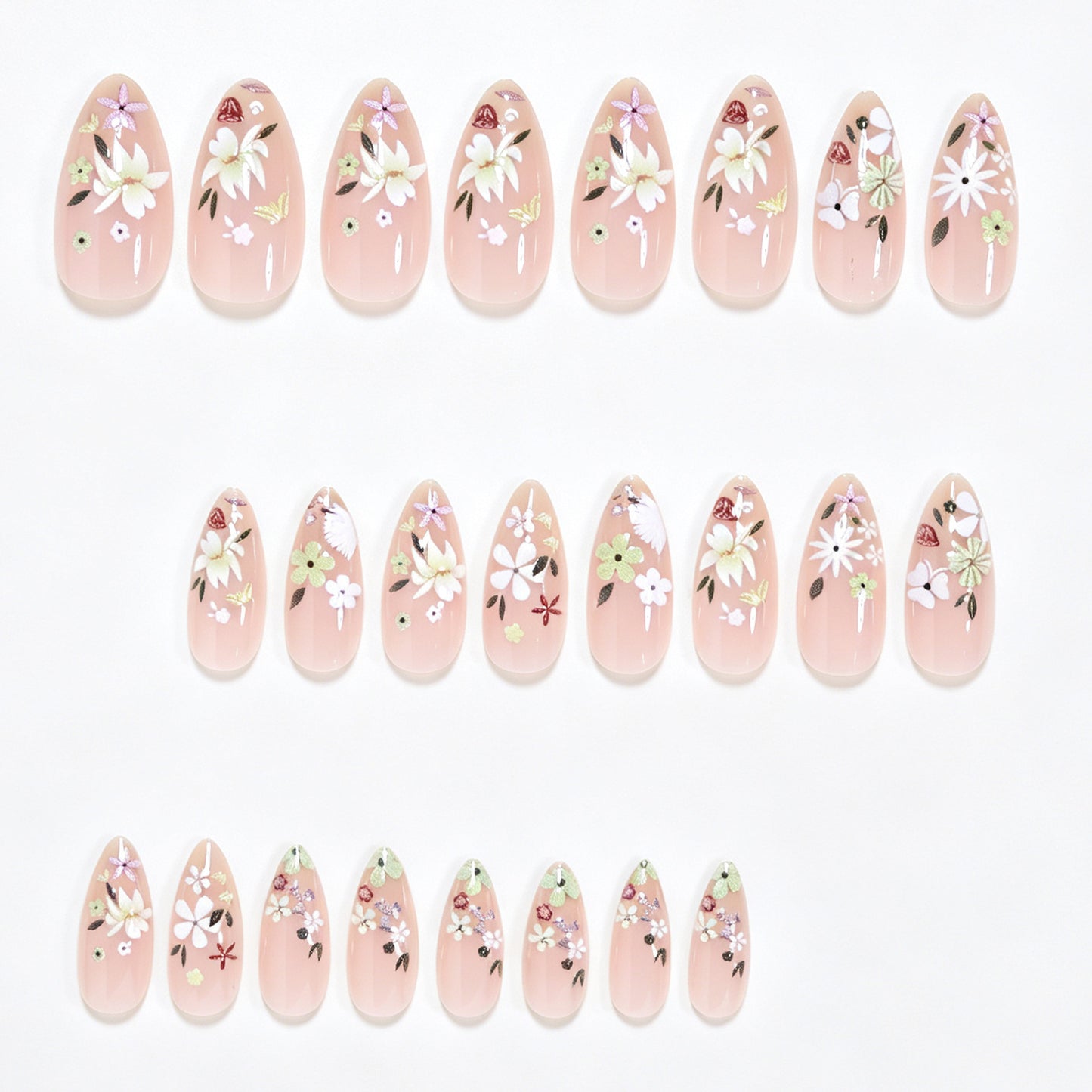 Floral Art Acrylic Nail Tips Acalora