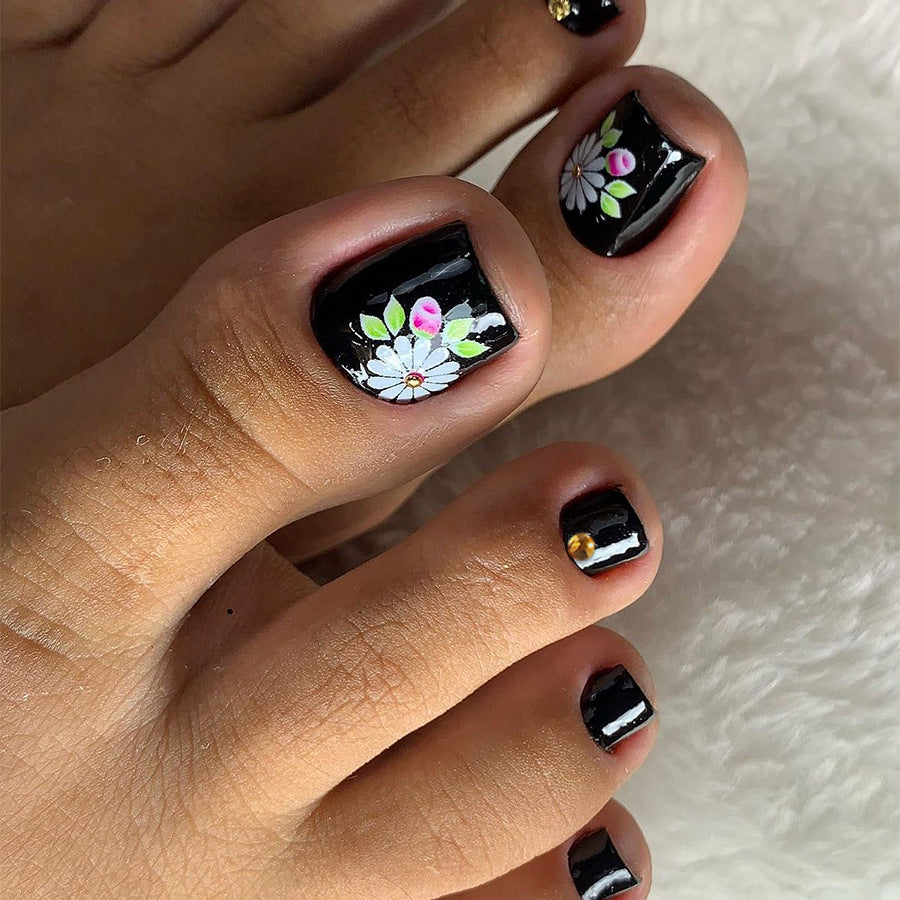 Decorative Floral Press-On Nail Art Set with 3D Flower Accents Acalora