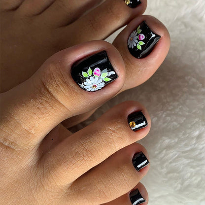 Decorative Floral Press-On Nail Art Set with 3D Flower Accents Acalora