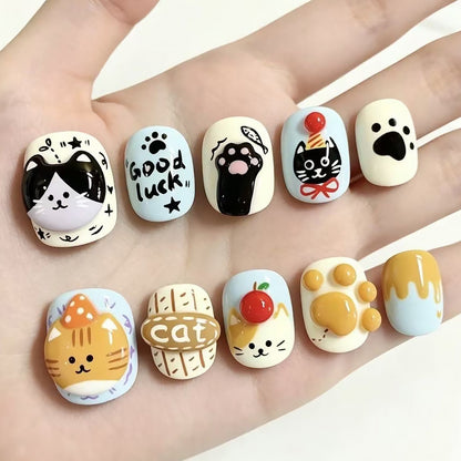 Whimsical Animal-Themed Press-On Nail Art Set Acalora
