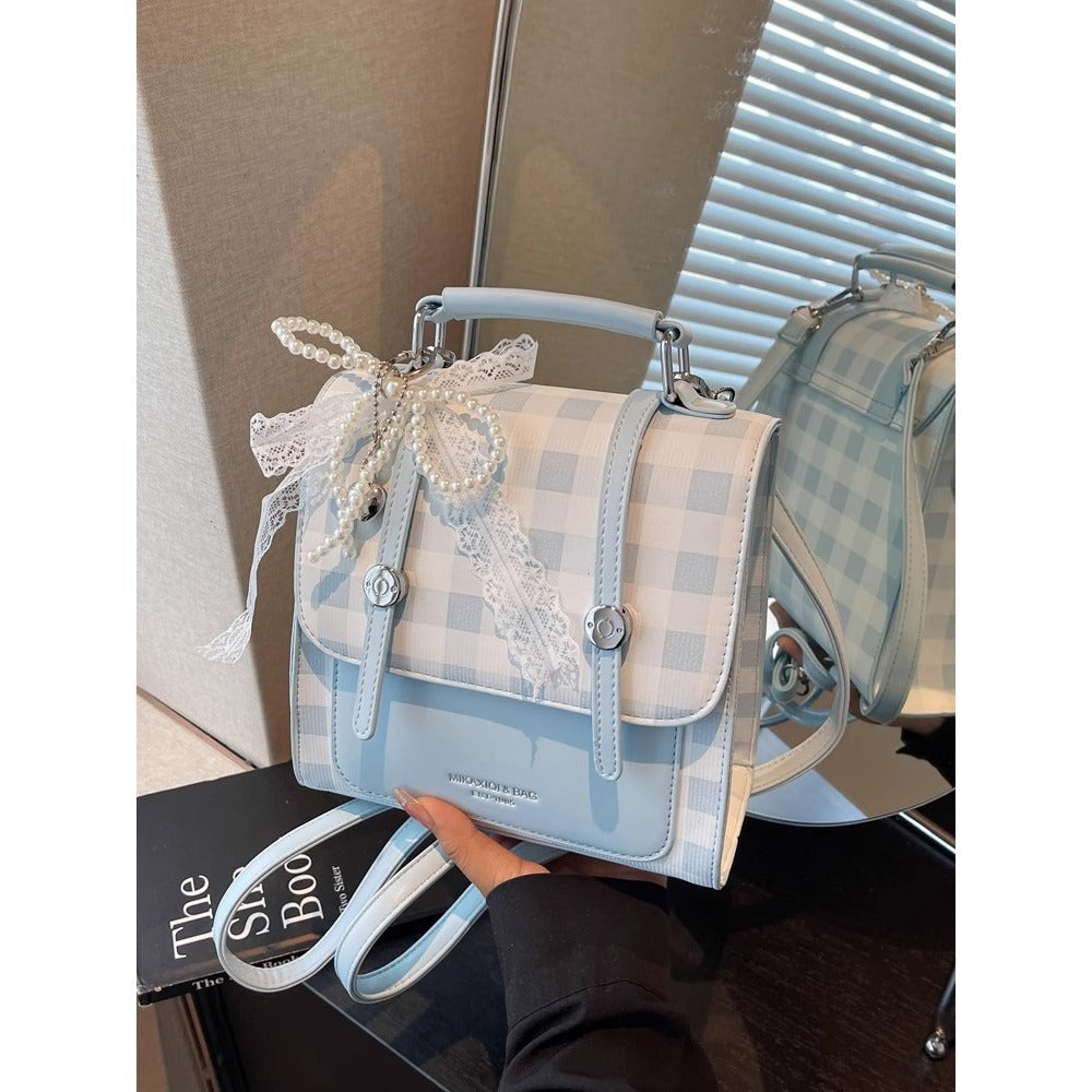 Stylish Checkered Mini Satchel Bag Acalora