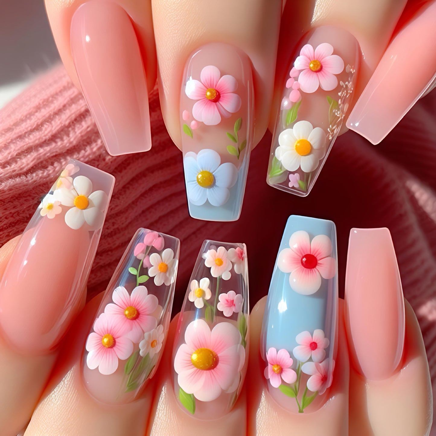 Floral Art Acrylic Nail Tips Acalora