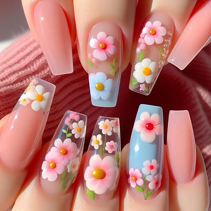 Floral Art Acrylic Nail Tips Acalora