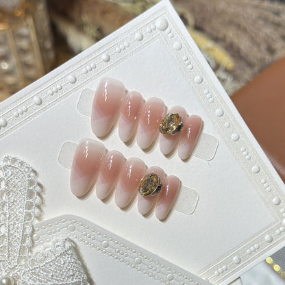 Stylish Press-On Nail Set with Gemstone Accent Acalora