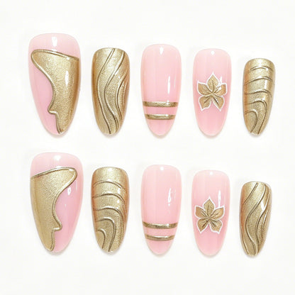 Elegant Metallic Floral Accent Press-On Nails Acalora