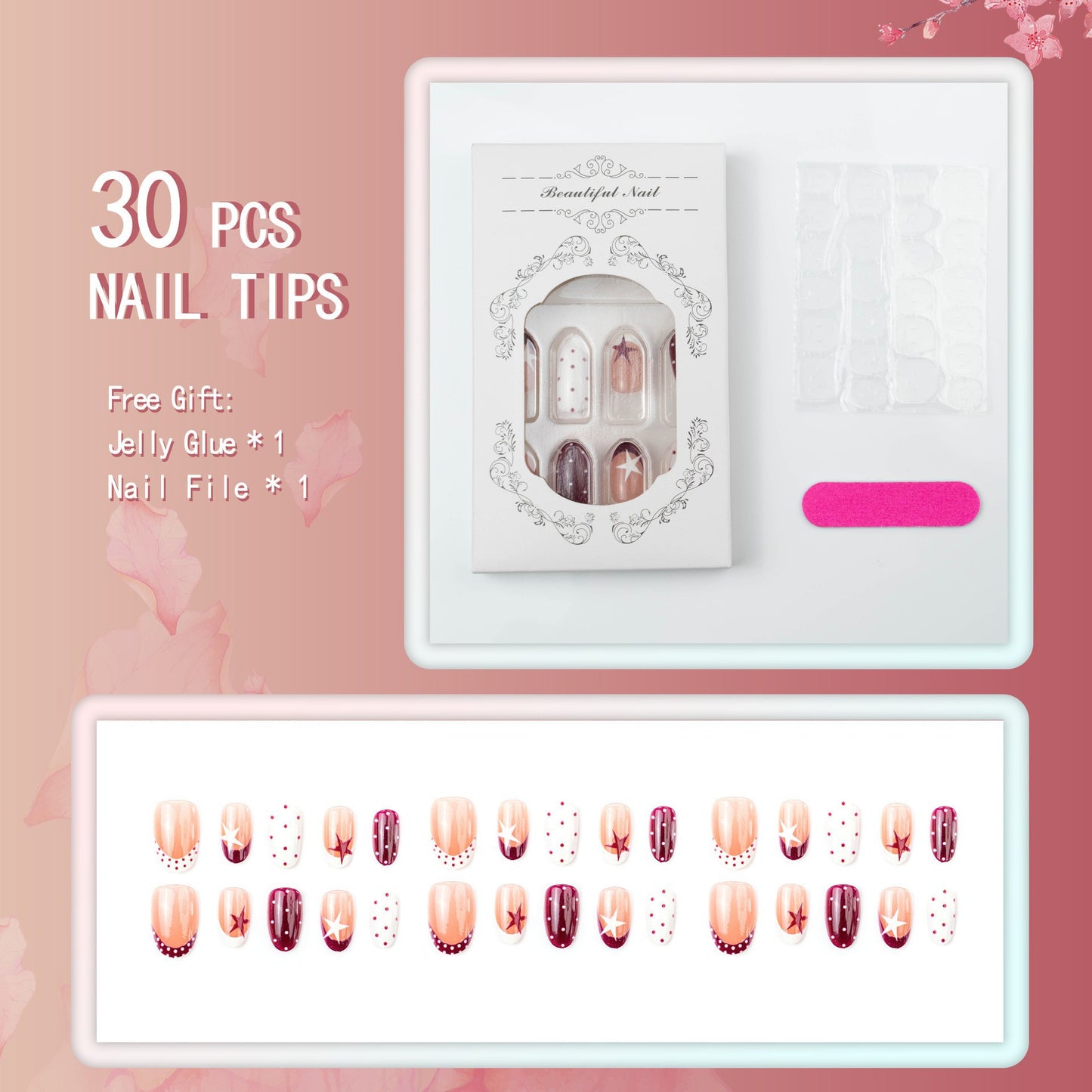 Artificial nail set with elegant star design and creative patterns Acalora