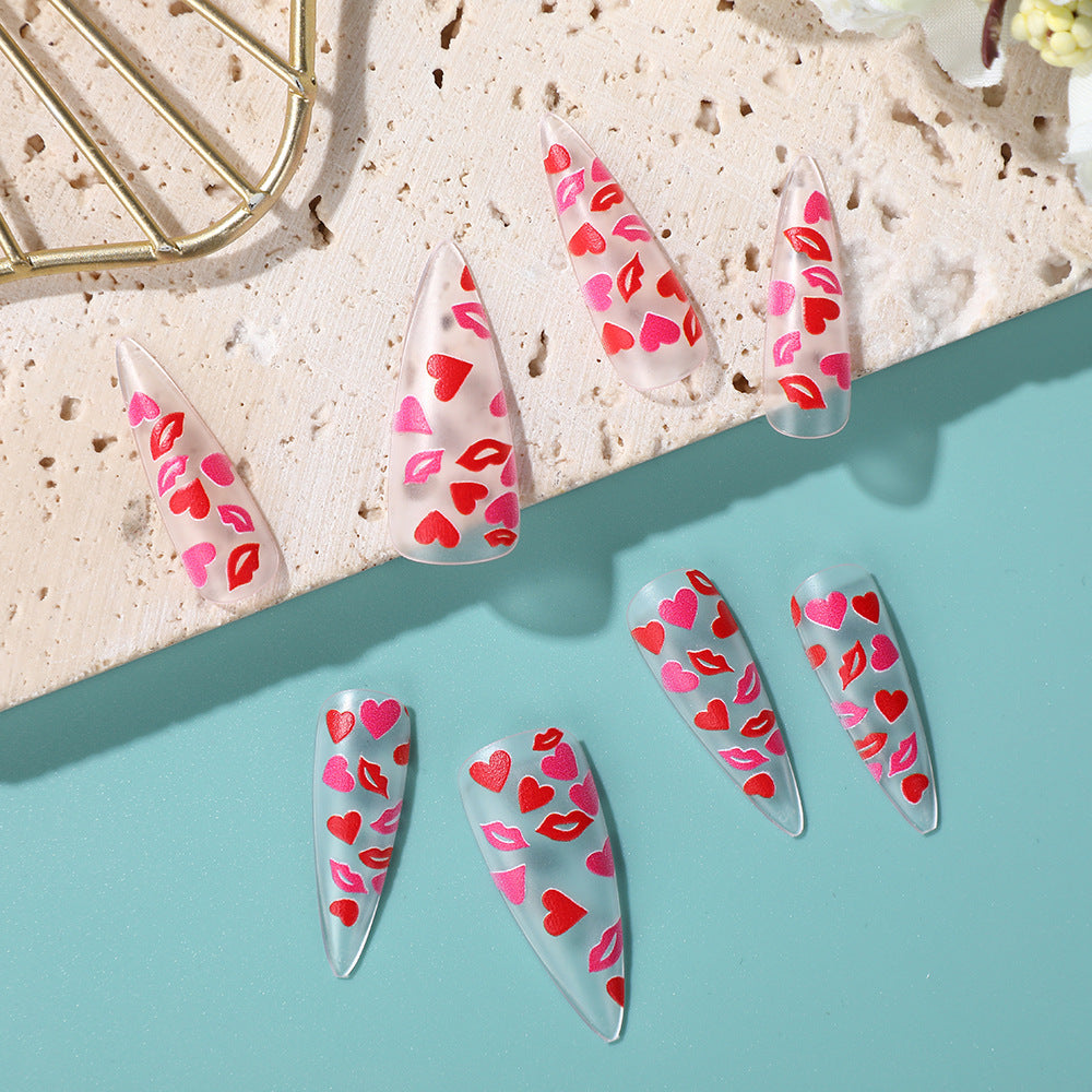 Artificial nails with romantic lip and heart designs Acalora