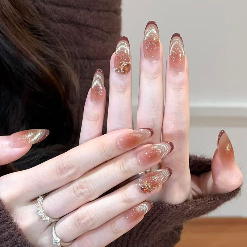 Glamorous artificial nail tips with 3D flower and crystal embellishments Acalora