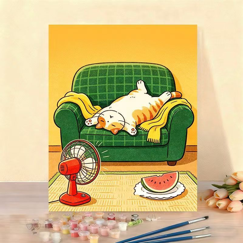 Whimsical Cat Illustration Canvas Artwork